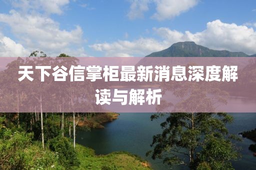 天下谷信掌柜最新消息深度解讀與解析